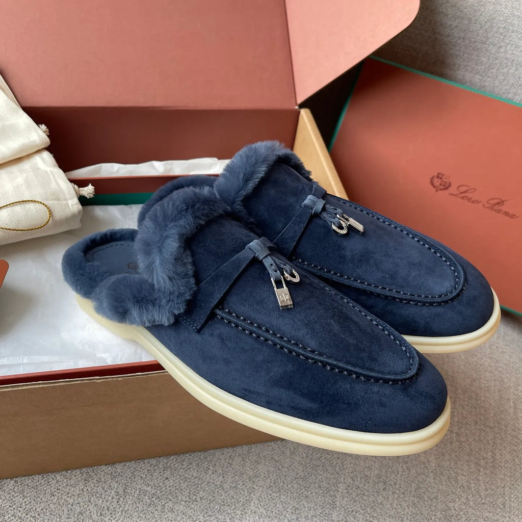 Women's Suede Beaver Fur Slippers 281063