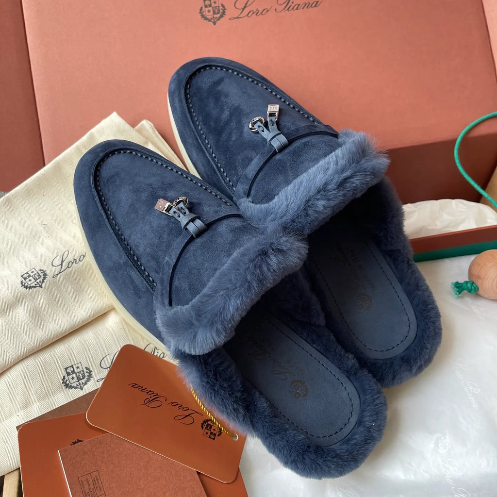 Women's Suede Beaver Fur Slippers 281063
