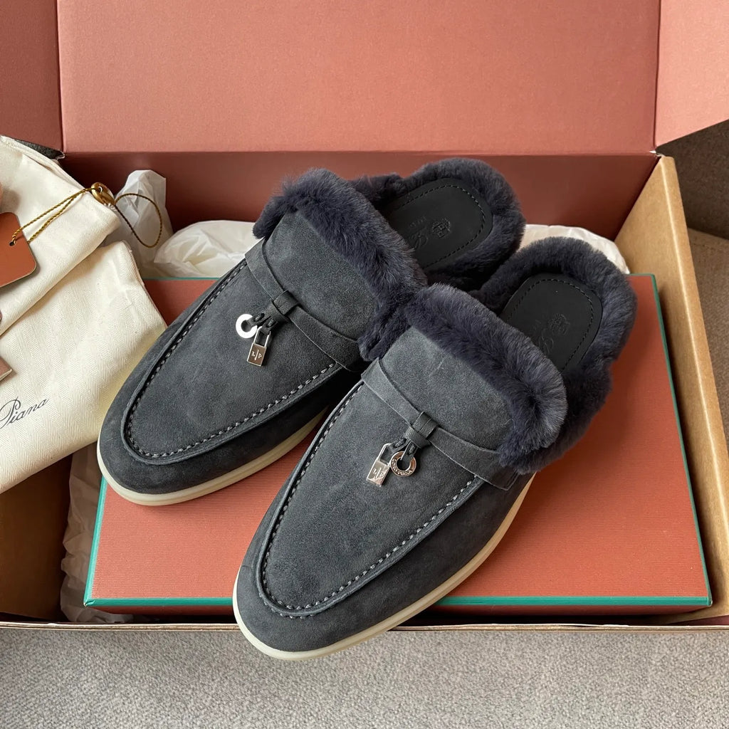 Women's Suede Beaver Fur Slippers 281087