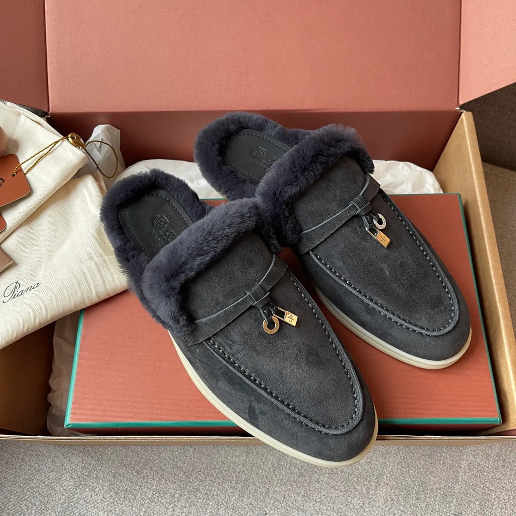 Women's Suede Beaver Fur Slippers 281087