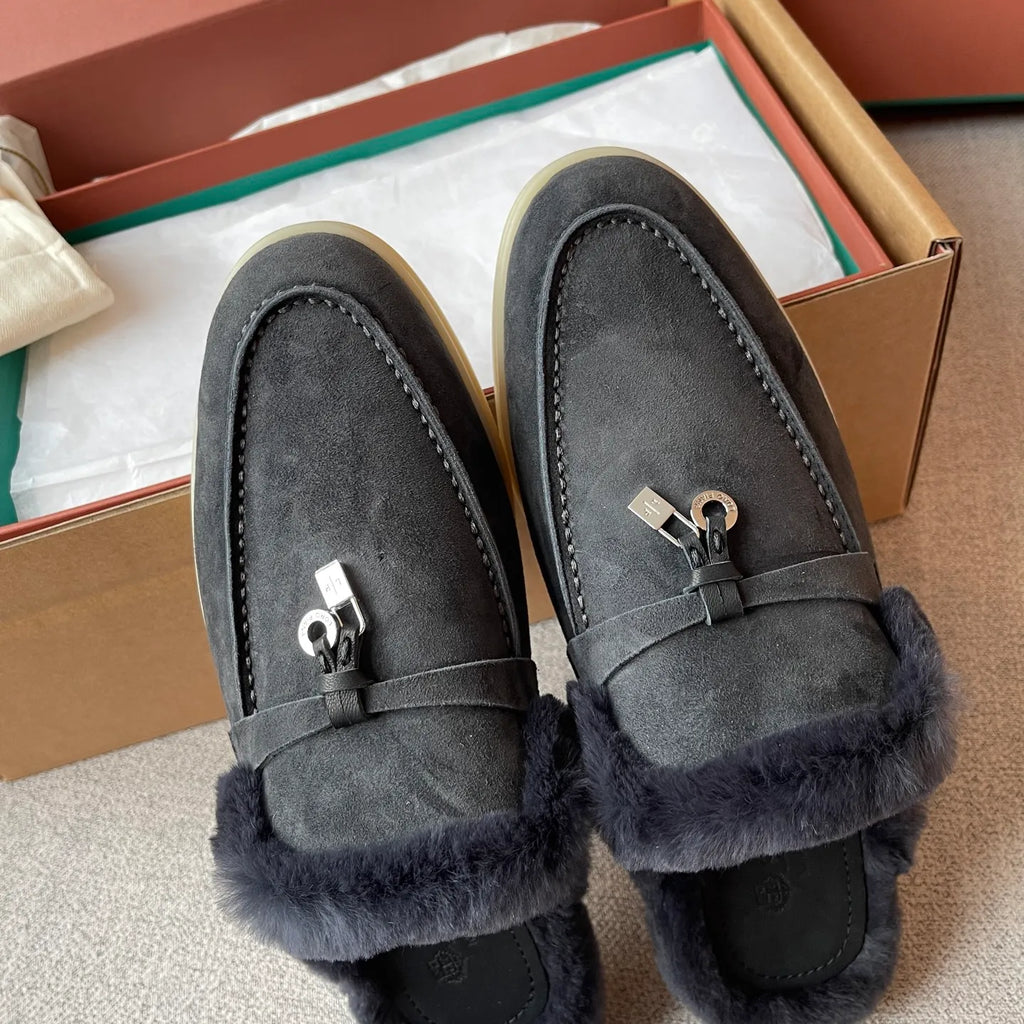 Women's Suede Beaver Fur Slippers 281087