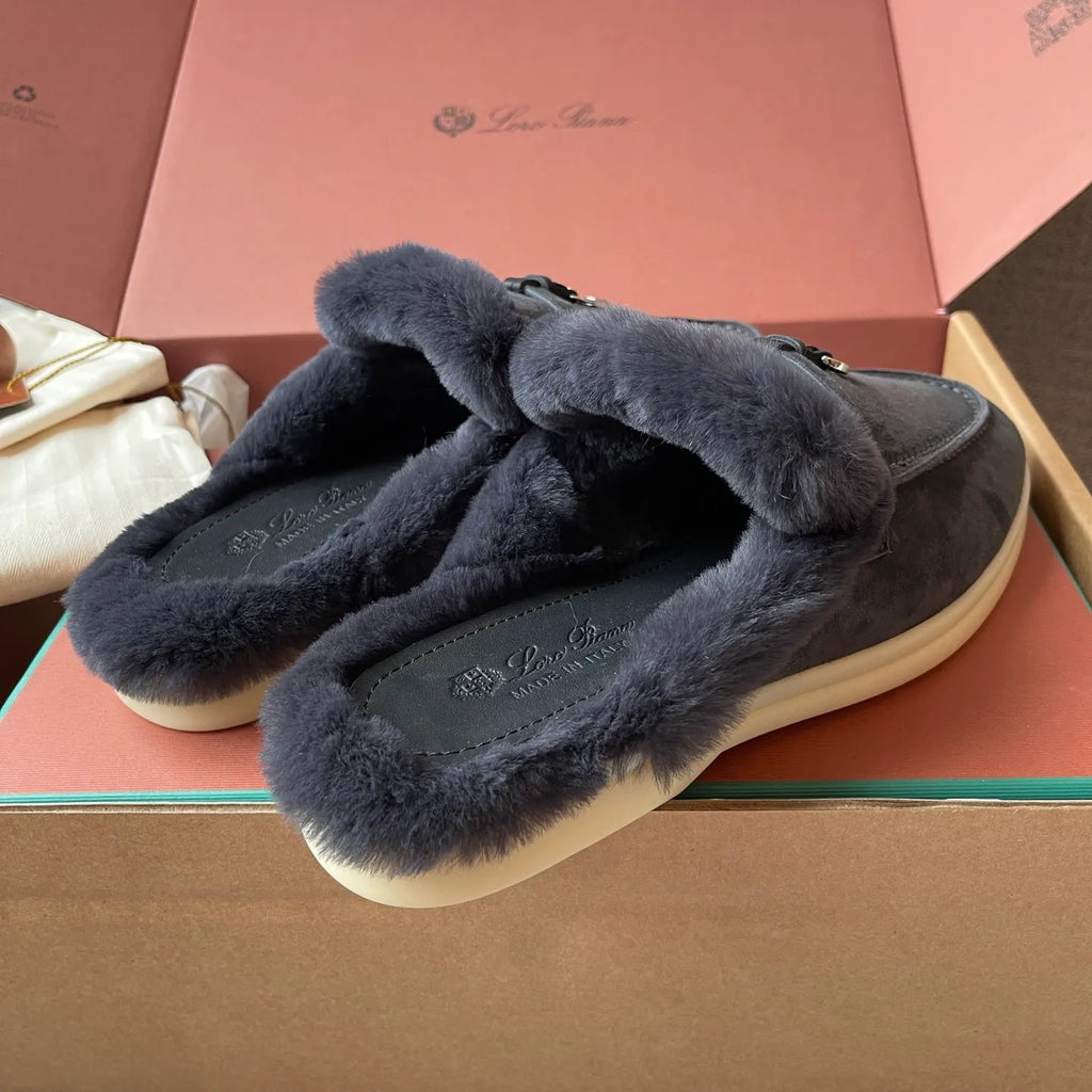 Women's Suede Beaver Fur Slippers 281087