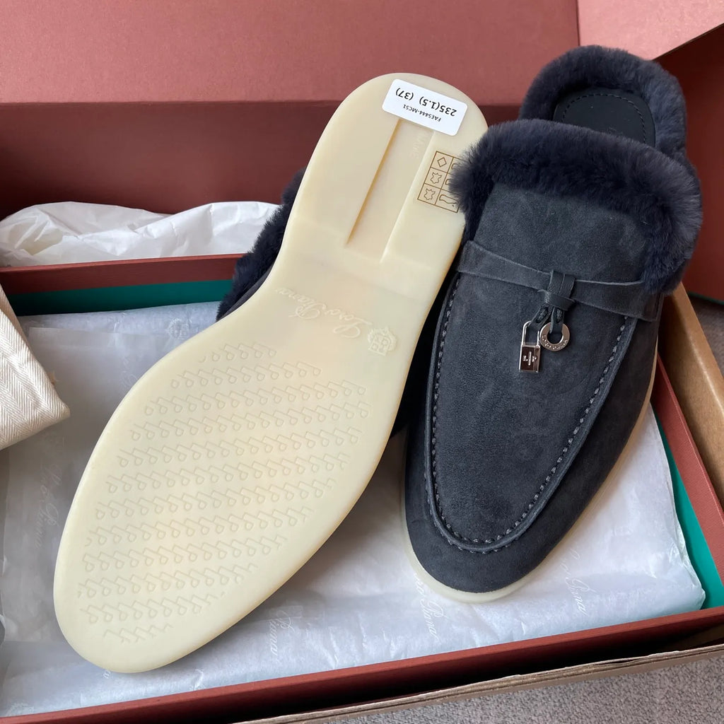 Women's Suede Beaver Fur Slippers 281087
