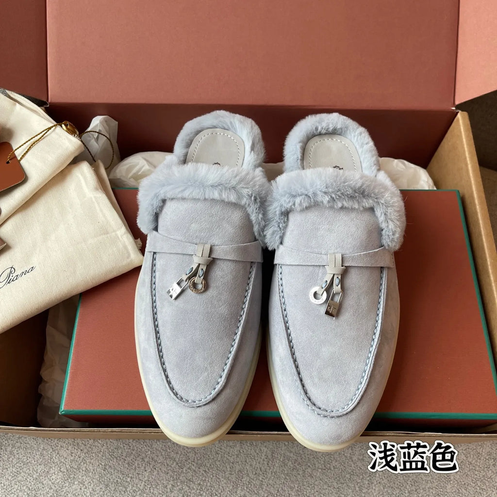 Women's Suede Beaver Fur Slippers 281089