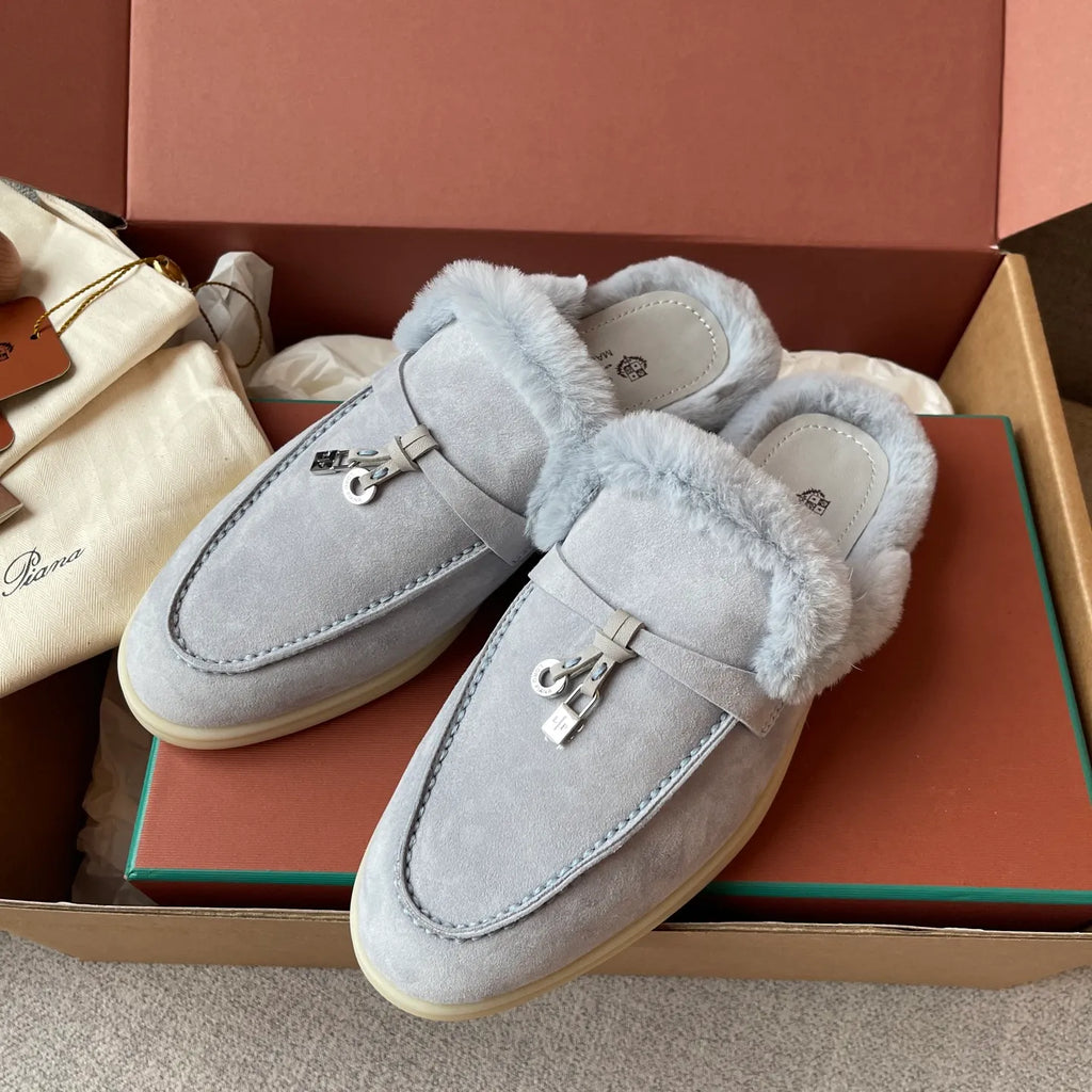Women's Suede Beaver Fur Slippers 281089