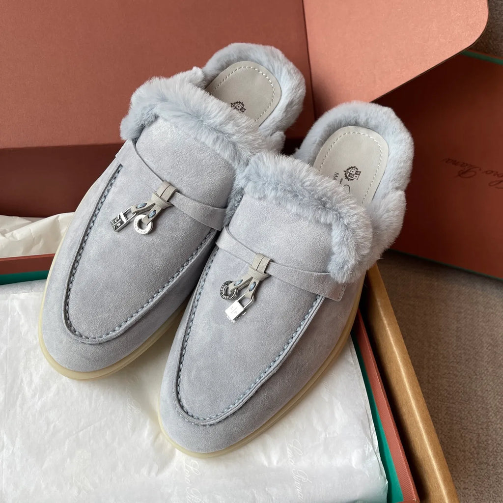 Women's Suede Beaver Fur Slippers 281089