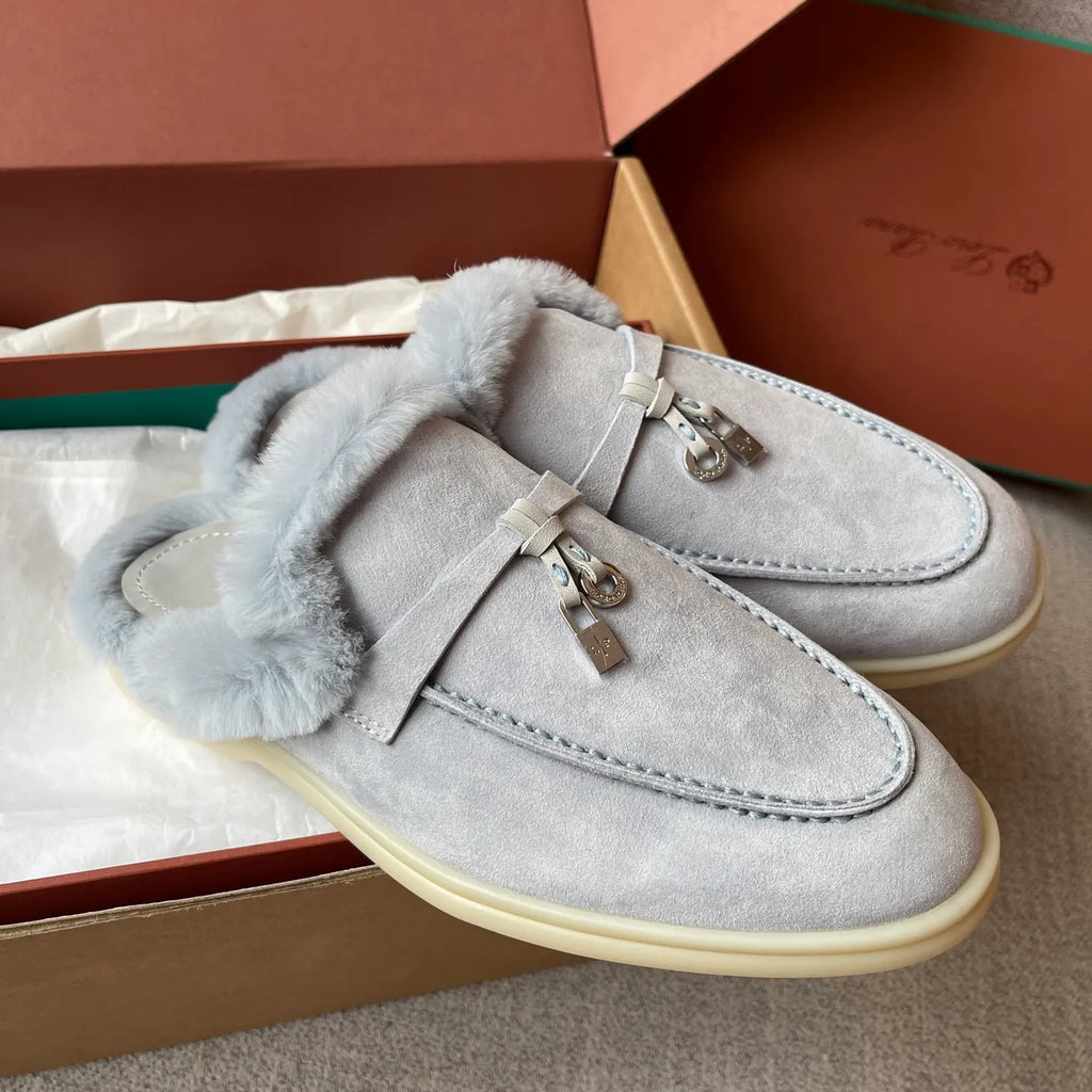 Women's Suede Beaver Fur Slippers 281089