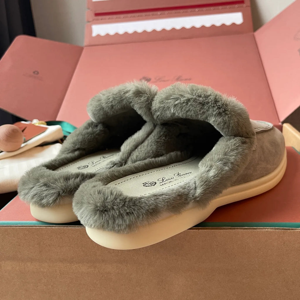 Women's Suede Beaver Fur Slippers 281099
