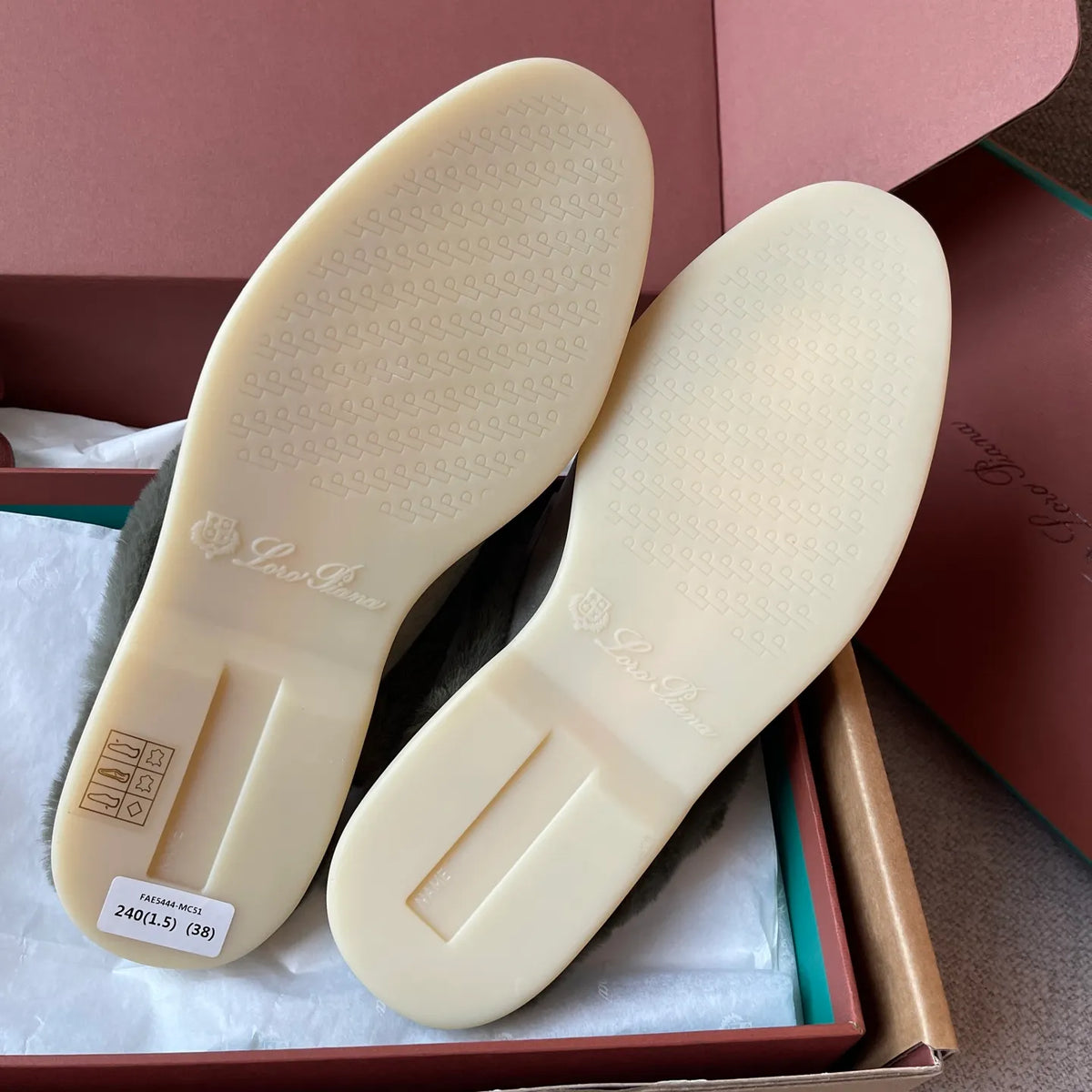 Women's Suede Beaver Fur Slippers 281099