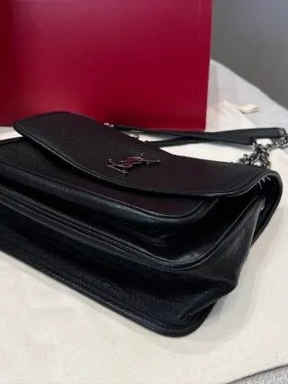 YSL Niki Medium Elephant Embossed Lambskin Chain Bag Black Vintage Silver 112548