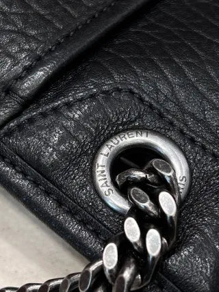 YSL Niki Medium Elephant Embossed Lambskin Chain Bag Black Vintage Silver 112548