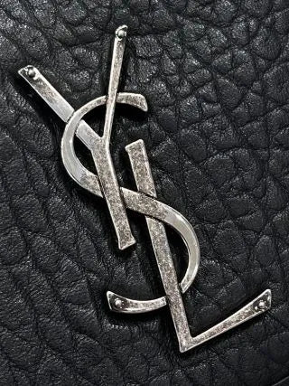 YSL Niki Medium Elephant Embossed Lambskin Chain Bag Black Vintage Silver 112548