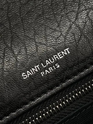 YSL Niki Medium Elephant Embossed Lambskin Chain Bag Black Vintage Silver 112548