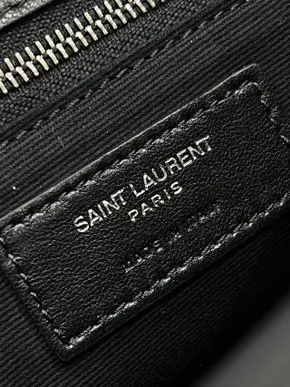 YSL Niki Medium Elephant Embossed Lambskin Chain Bag Black Vintage Silver 112548