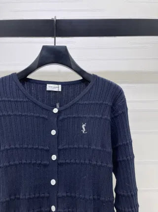 YSL Women's Ribbed Crewneck Knit Cardigan A706B350C