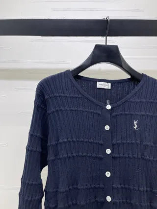 YSL Women's Ribbed Crewneck Knit Cardigan A706B350C