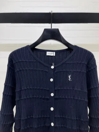YSL Women's Ribbed Crewneck Knit Cardigan A706B350C