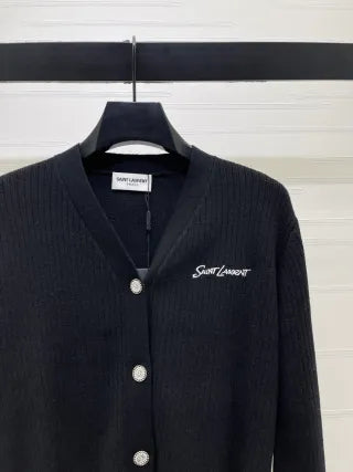 YSL Women's Ribbed V-Neck Knit Cardigan 57800270