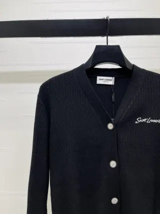 YSL Women's Ribbed V-Neck Knit Cardigan 57800270
