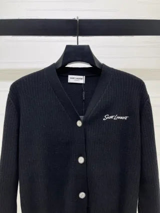 YSL Women's Ribbed V-Neck Knit Cardigan 57800270