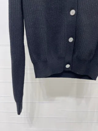 YSL Women's Ribbed V-Neck Knit Cardigan 57800270