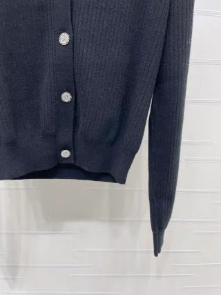 YSL Women's Ribbed V-Neck Knit Cardigan 57800270